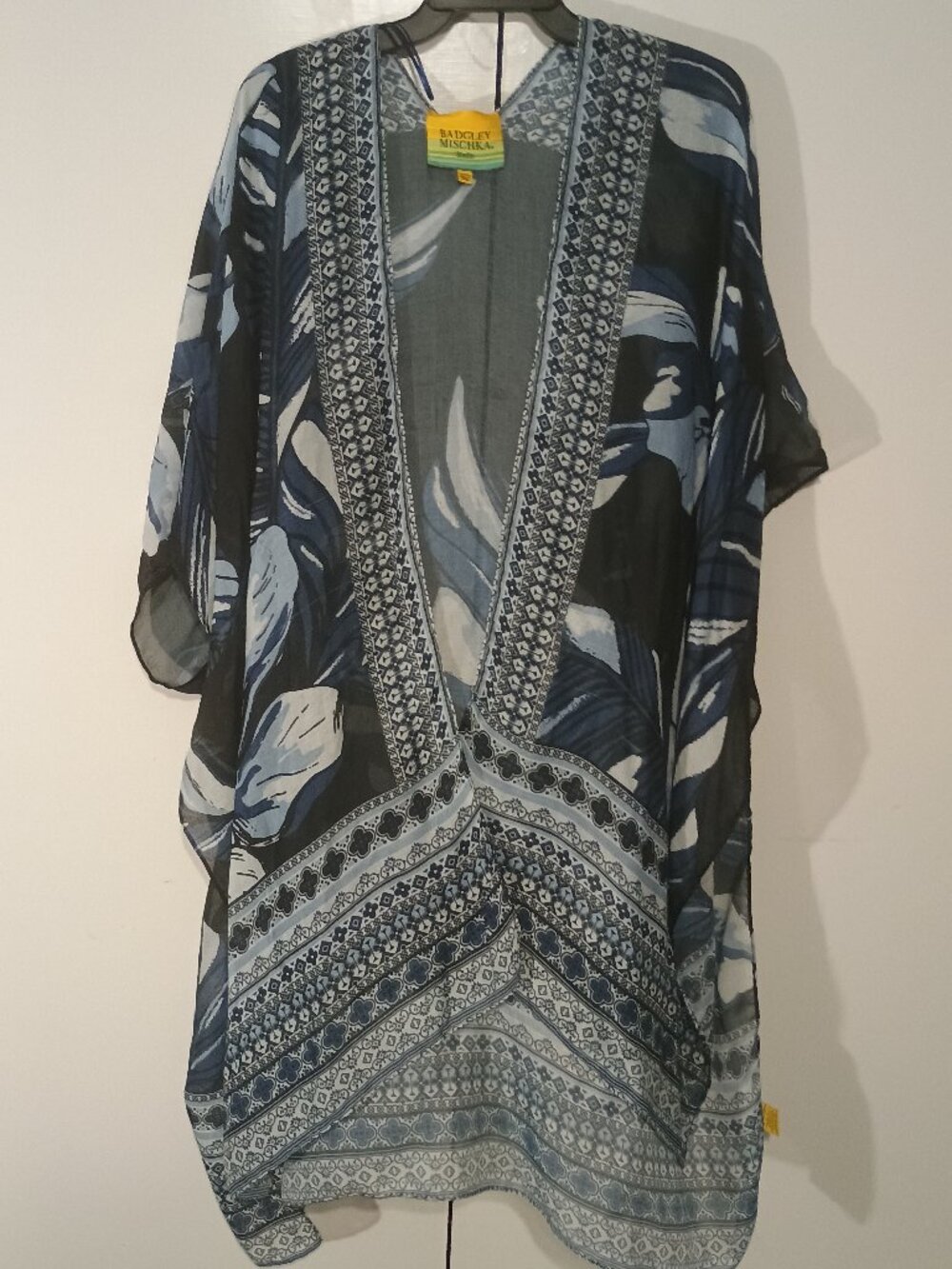 Badgley Mischka Studio Blue Floral Sheer Kimono Ruana One Size Boho - Picture 2 of 10